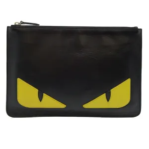 Fendi Monster Clutch Men's Second Bag 7N0078 Leather Black