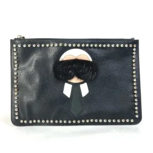 FENDI Studded Pouch Karl Lagerfeld Carlito Clutch Bag Leather Men's Black