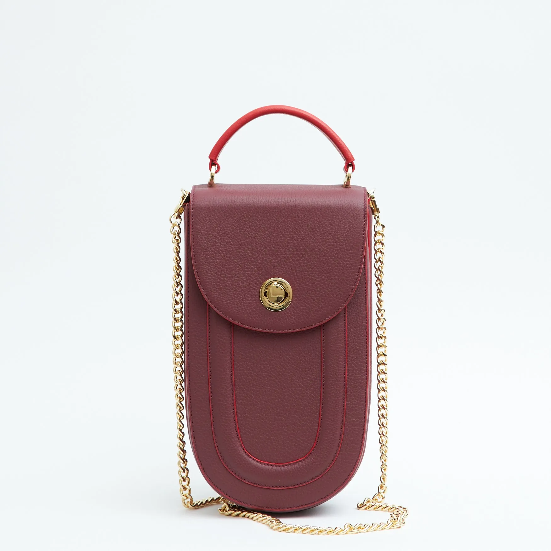 fitini II elongated structured saddle bag - hot sangria with gold