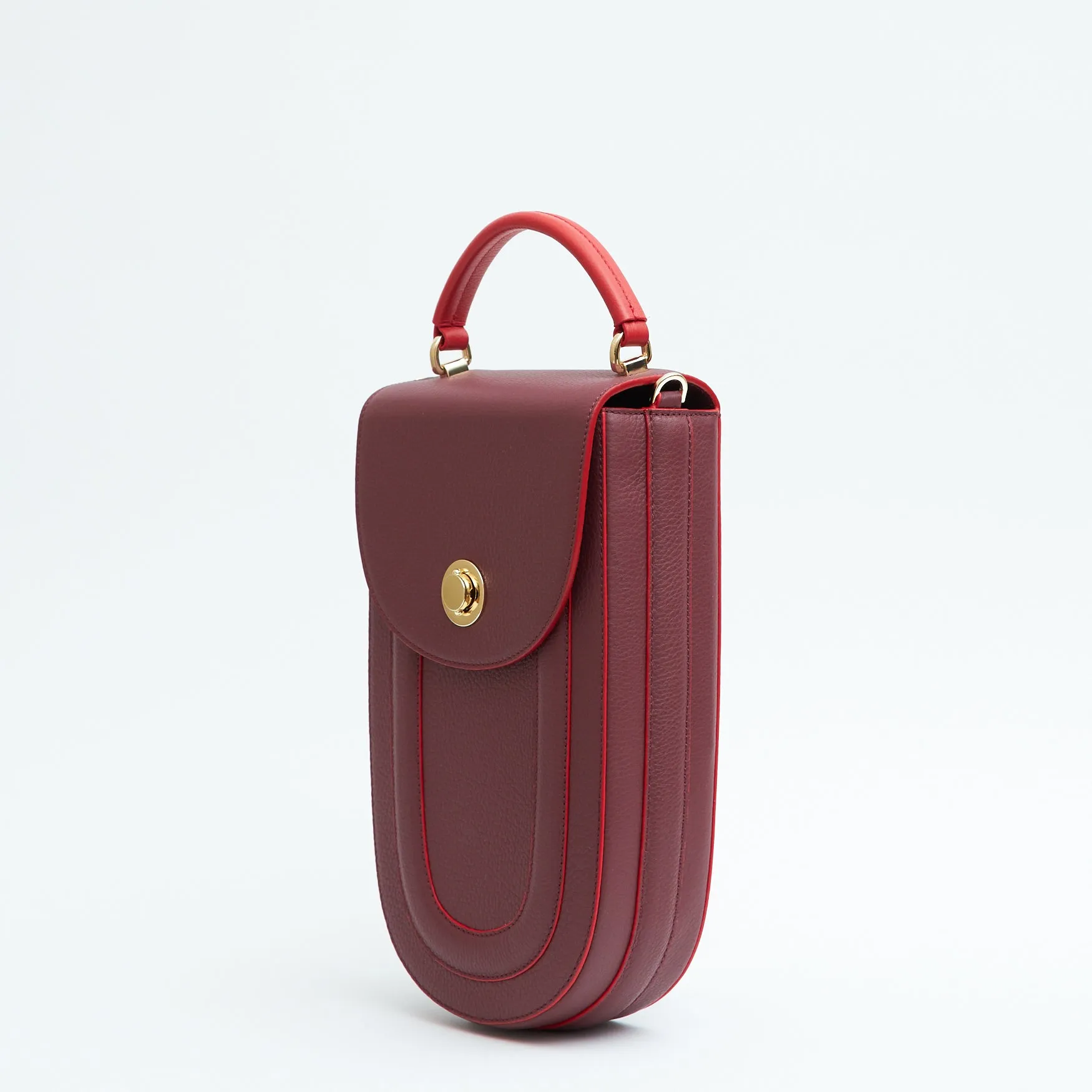 fitini II elongated structured saddle bag - hot sangria with gold