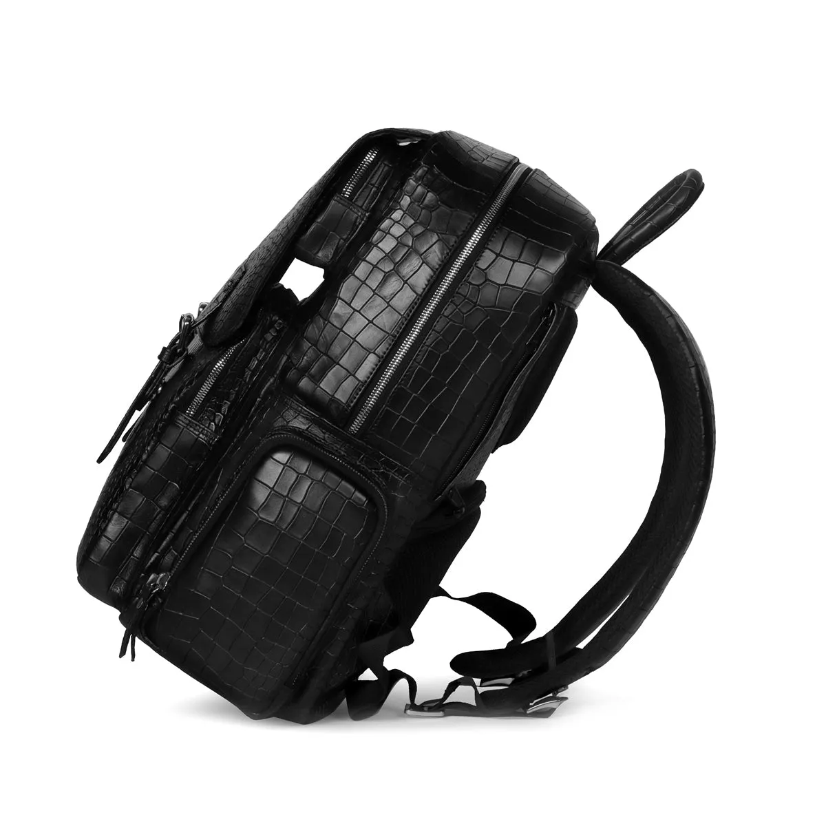 Flap Over Black Backpack in Deep Cut Leather