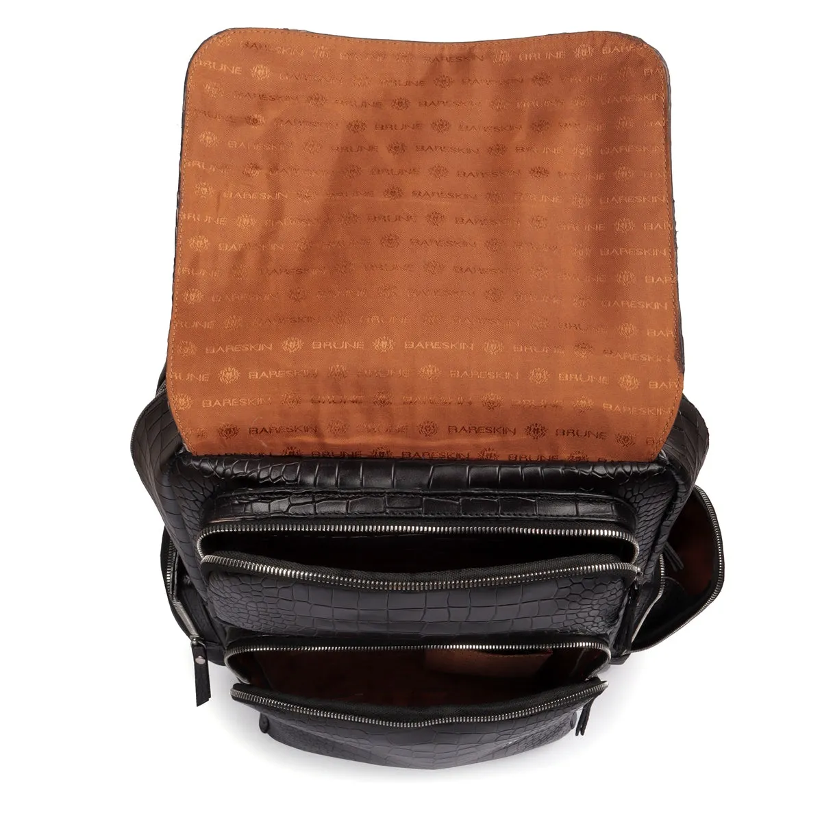 Flap Over Black Backpack in Deep Cut Leather