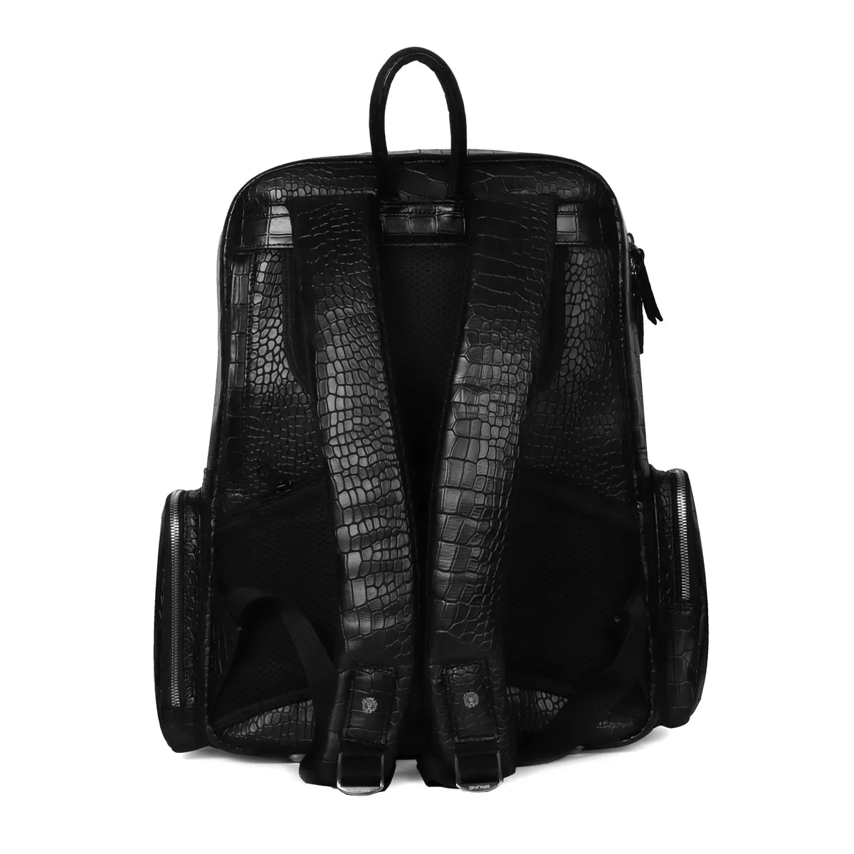 Flap Over Black Backpack in Deep Cut Leather