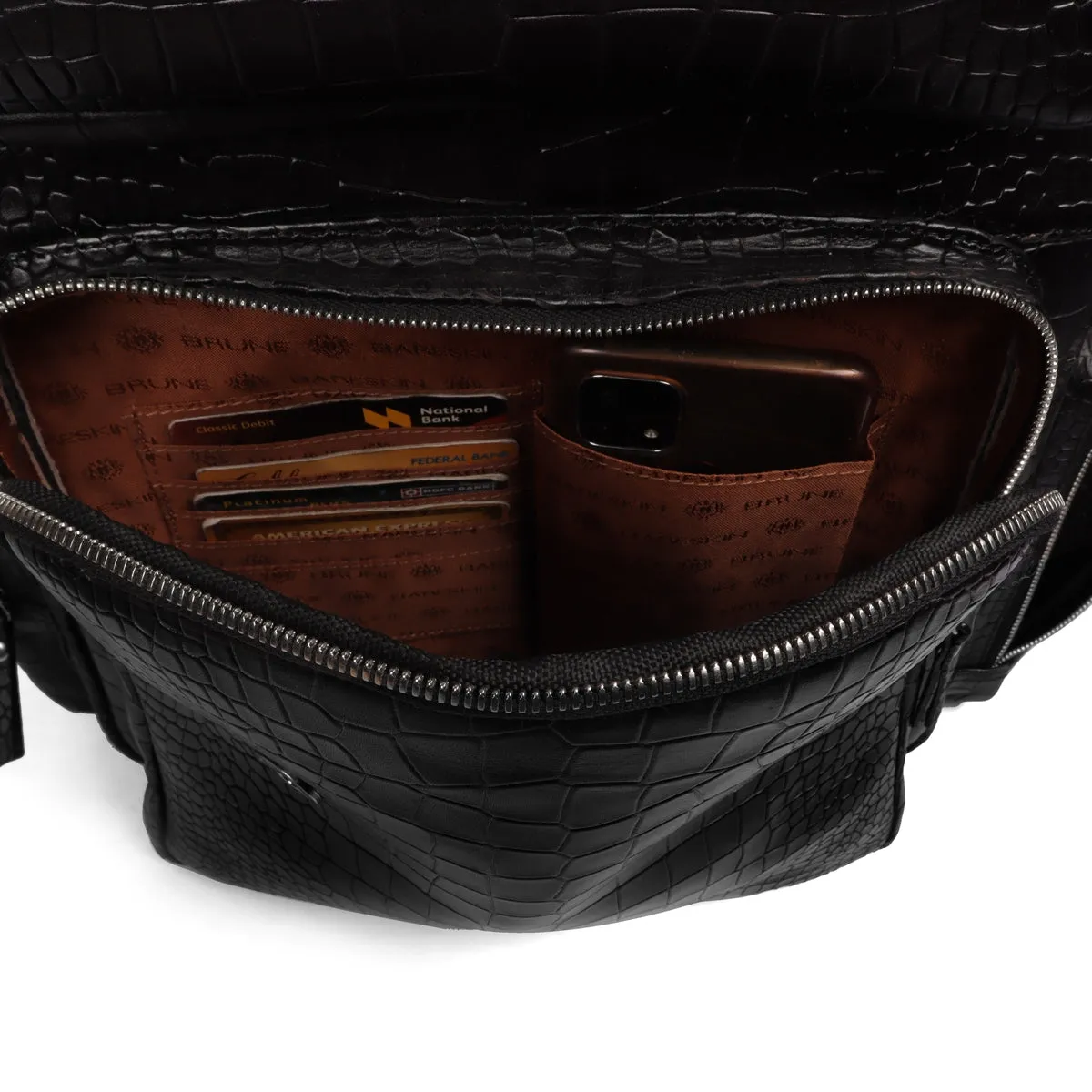 Flap Over Black Backpack in Deep Cut Leather