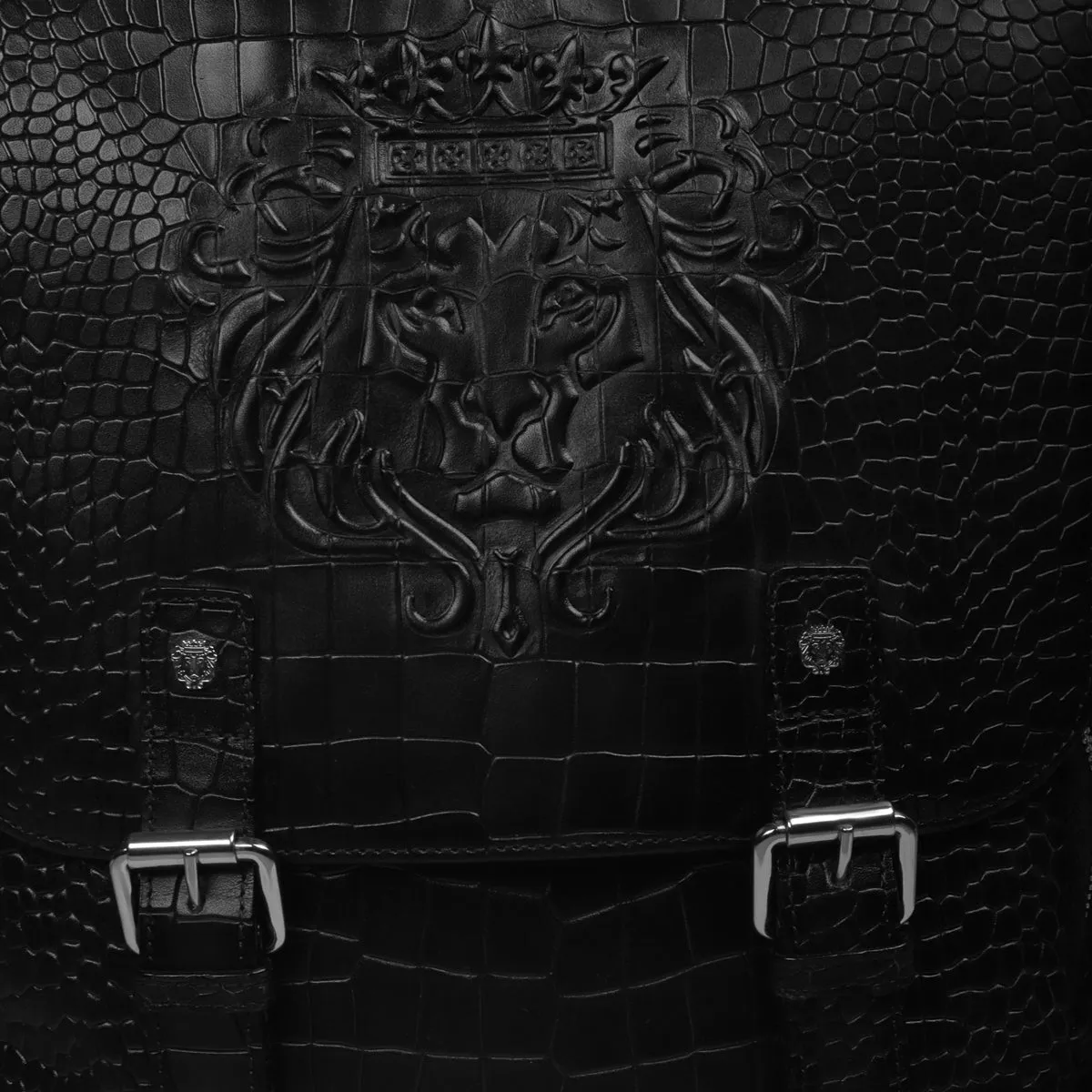 Flap Over Black Backpack in Deep Cut Leather