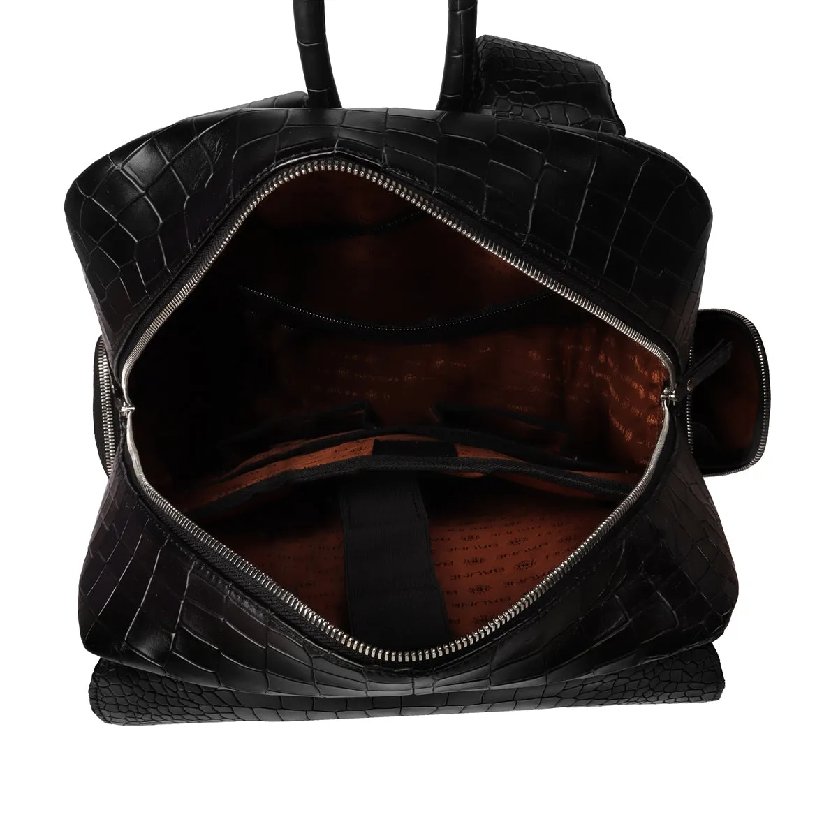 Flap Over Black Backpack in Deep Cut Leather