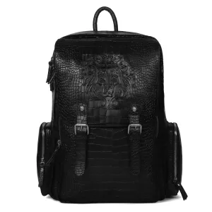 Flap Over Black Backpack in Deep Cut Leather