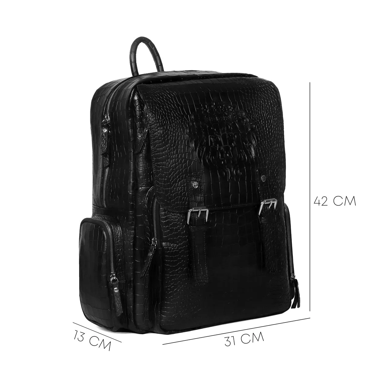 Flap Over Black Backpack in Deep Cut Leather
