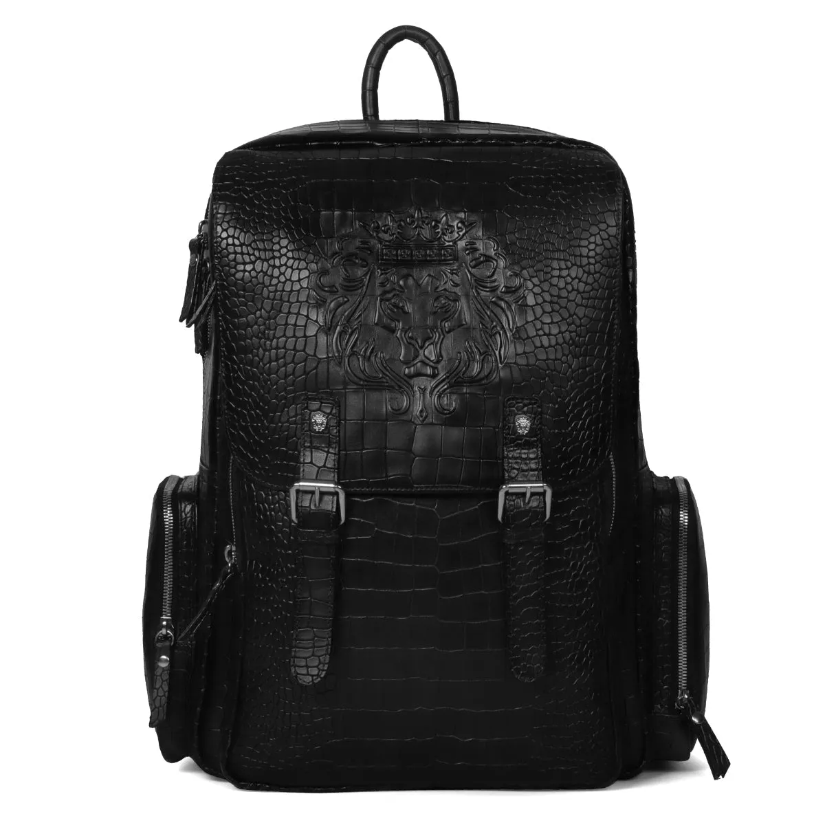 Flap Over Black Backpack in Deep Cut Leather