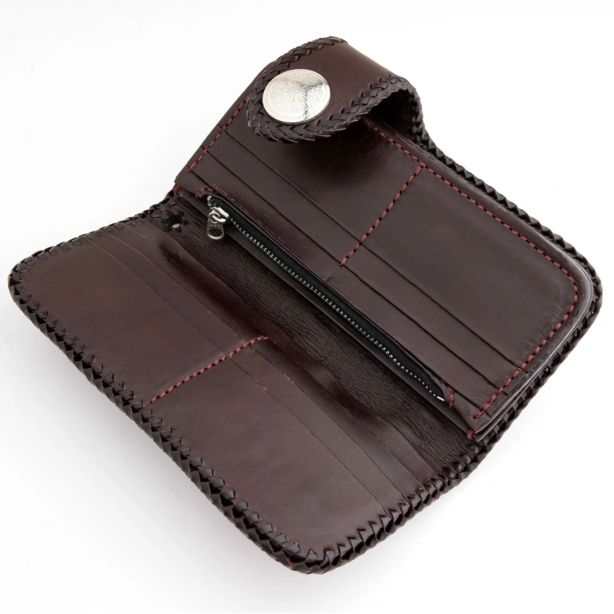 Floral Tribal Brown Crocodile Leather Large Biker Wallet