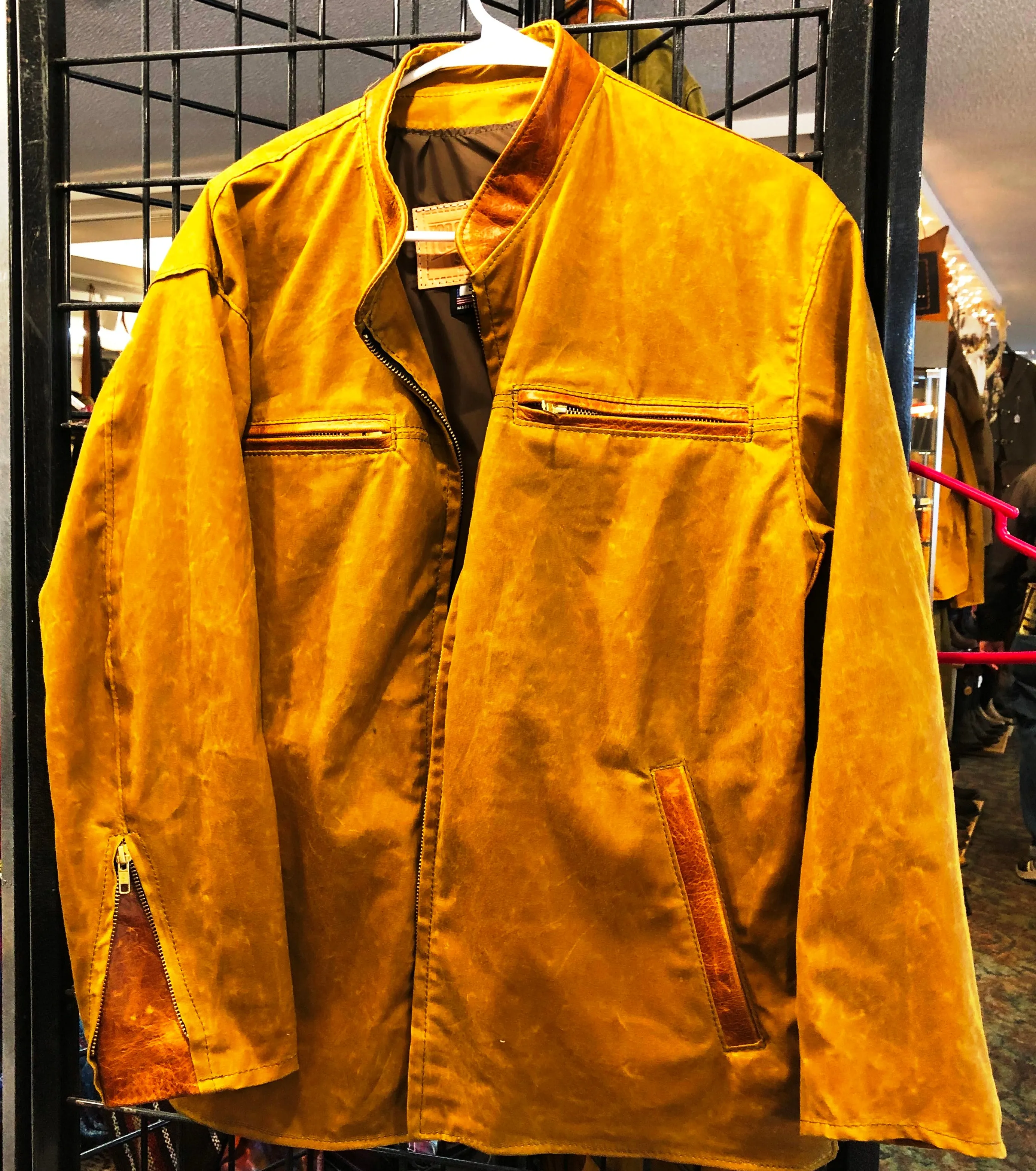 Fog Cutter Waxed Light Weight 7 oz. Sailcloth Men's Style Jacket. We Call The Corvette MADE IN THE U.S.A. BY SUR TAN From Our  Many Weights, Colors and Types of Waxed Cotton  Water Repellant Fabric With Leather Trim