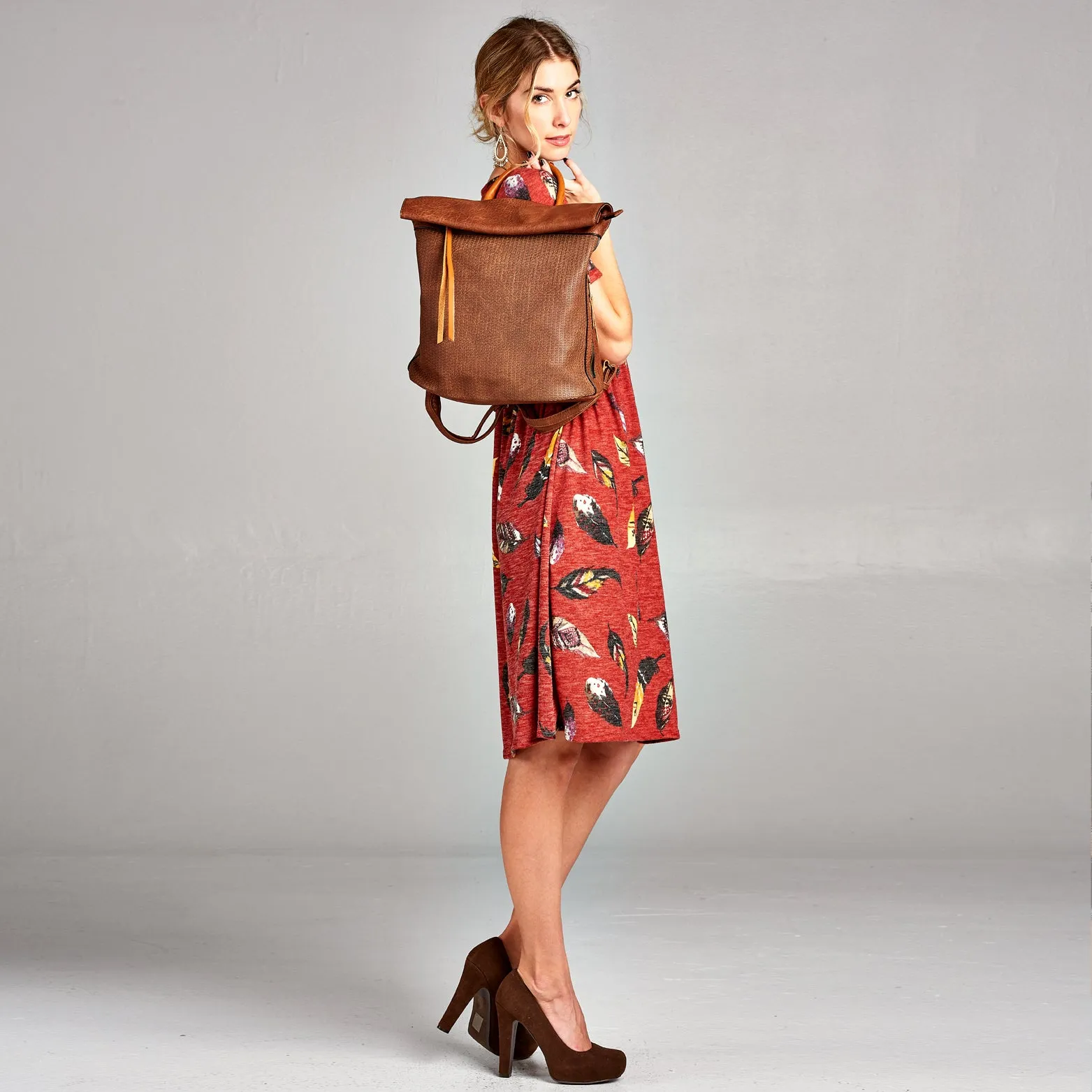Foldover Leather Backpack