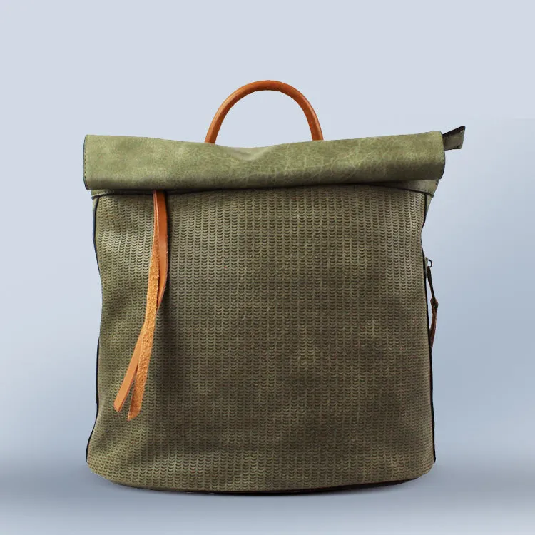 Foldover Leather Backpack