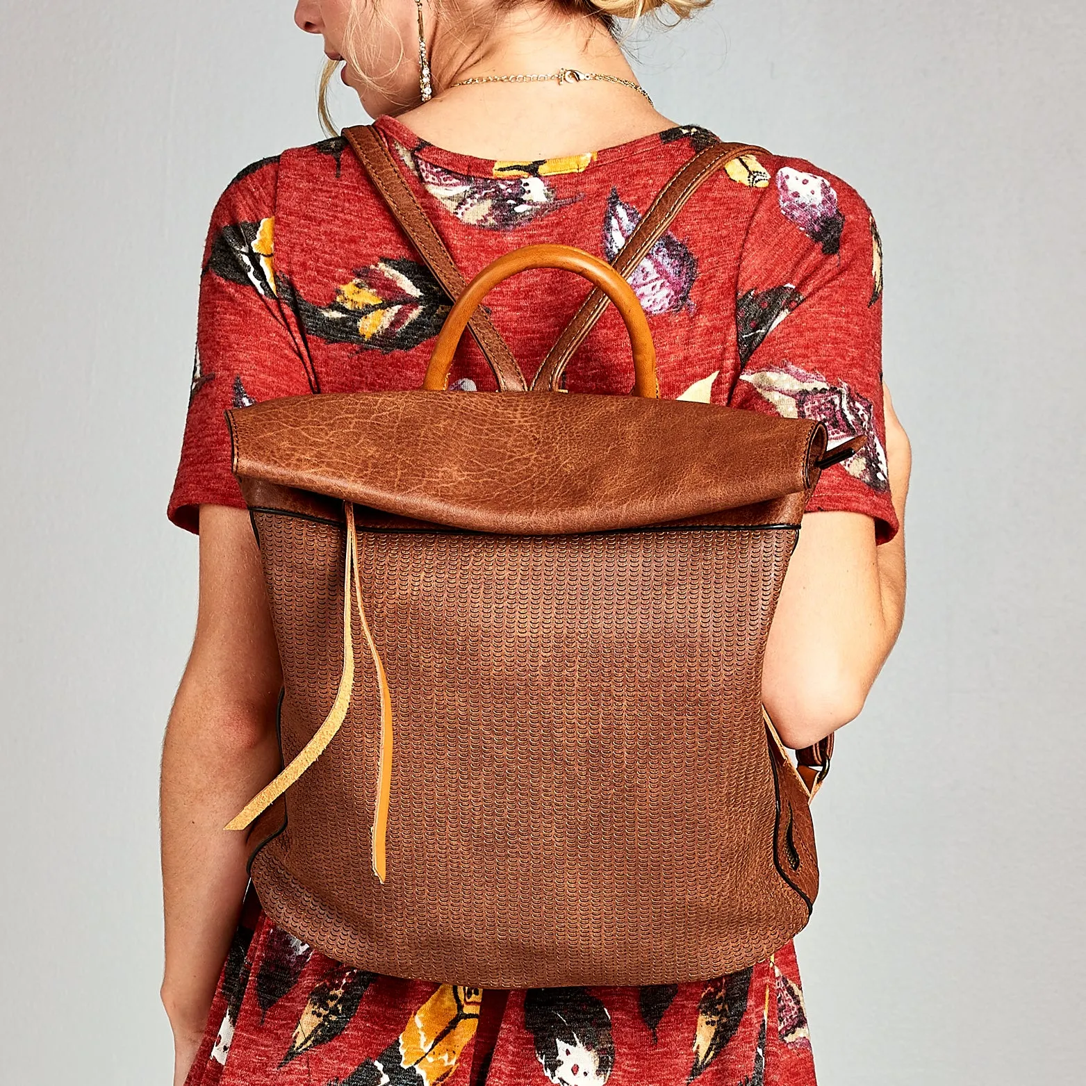 Foldover Leather Backpack