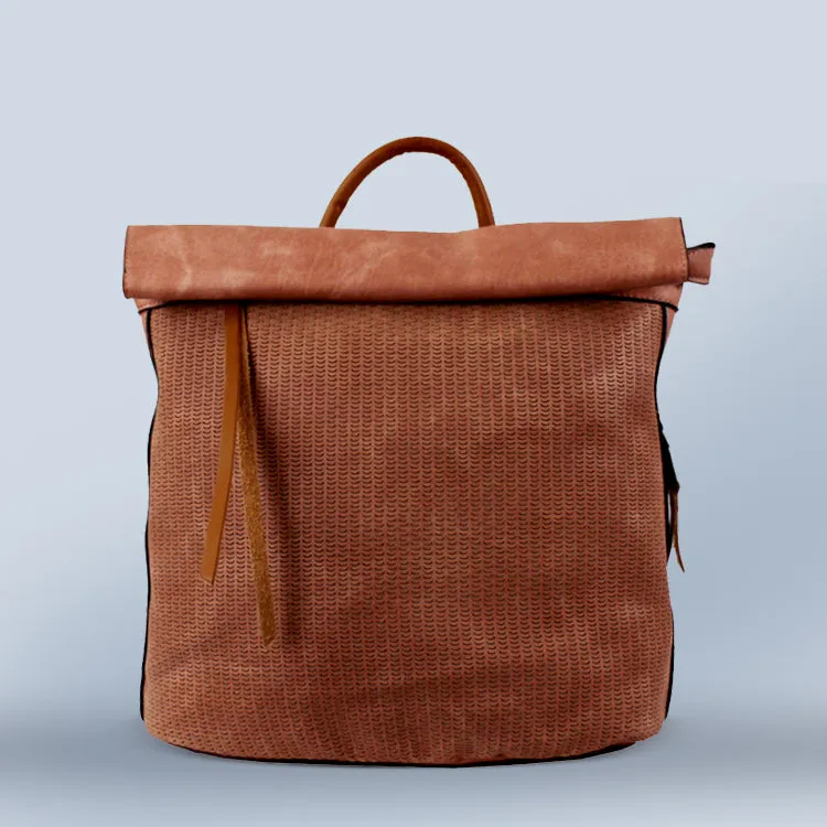 Foldover Leather Backpack