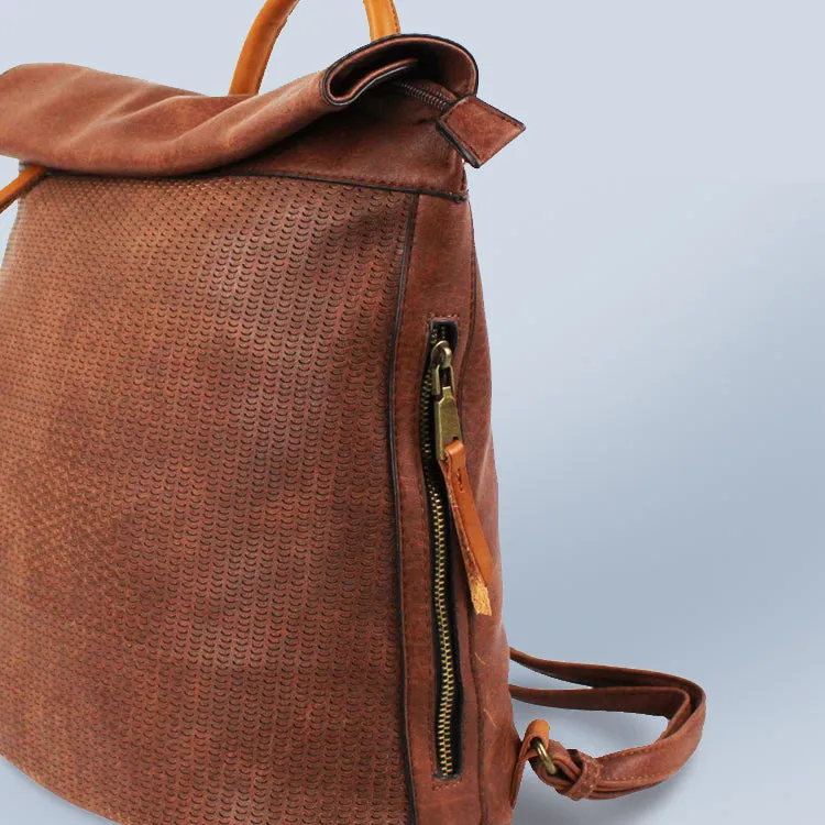 Foldover Leather Backpack