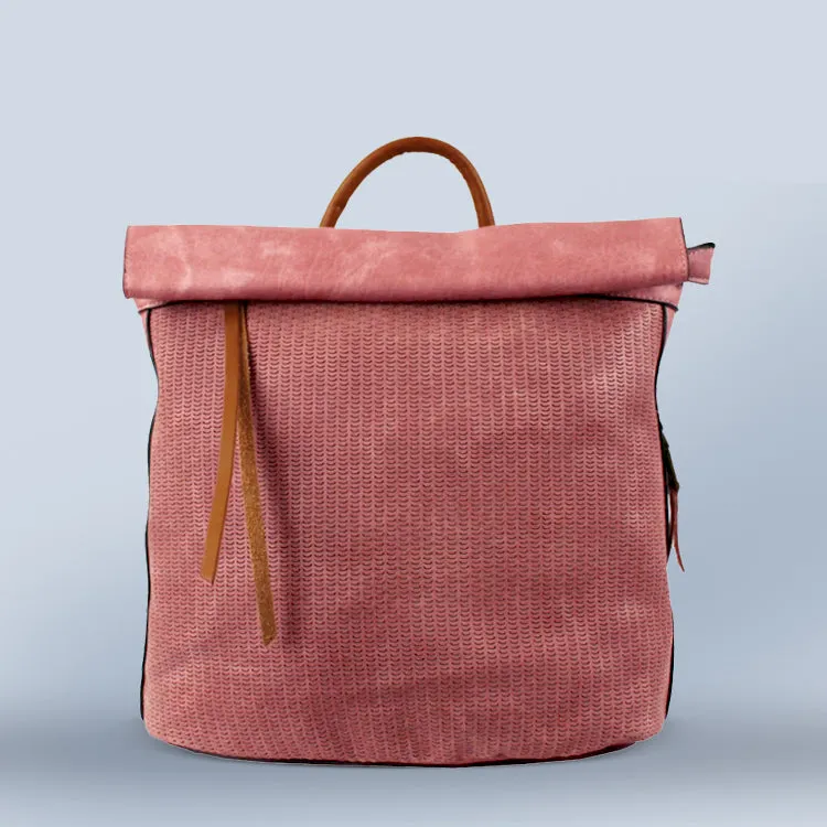 Foldover Leather Backpack