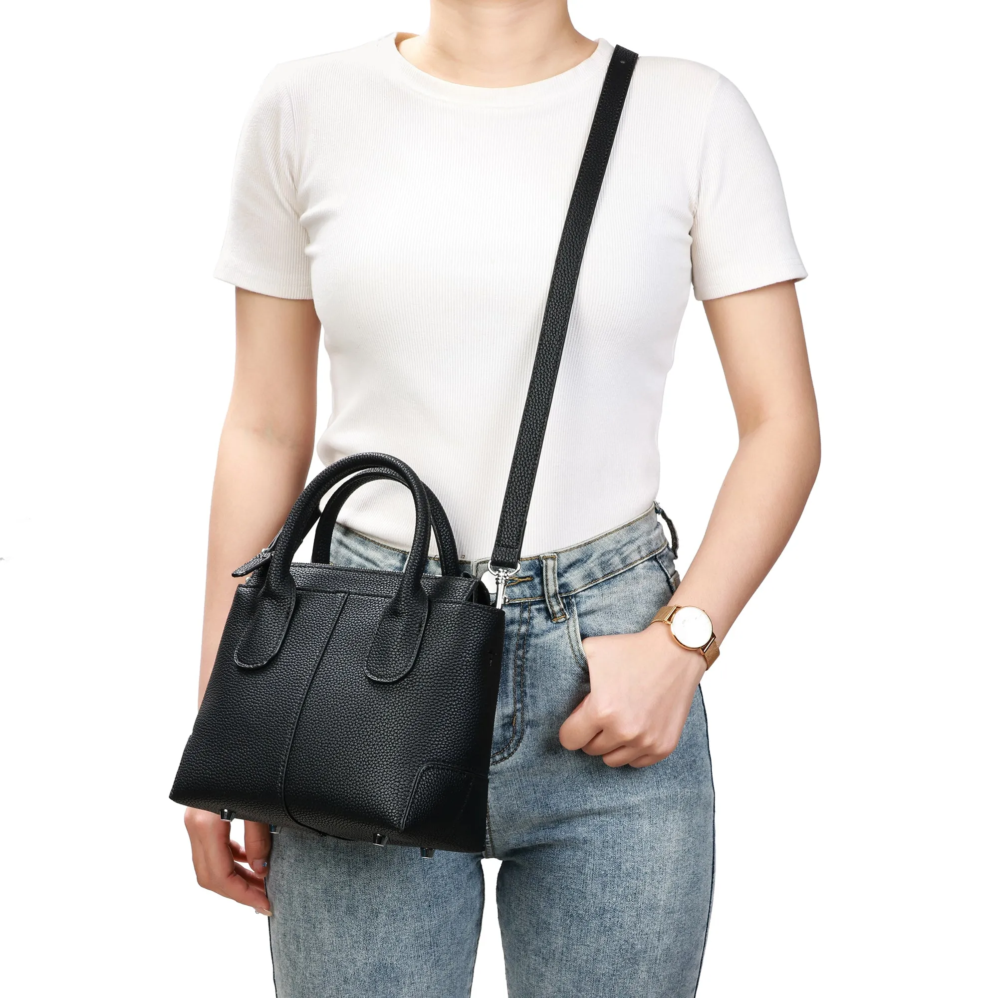 Full-Grain Leather Top-Handles Crossbody/Shoulder Bag