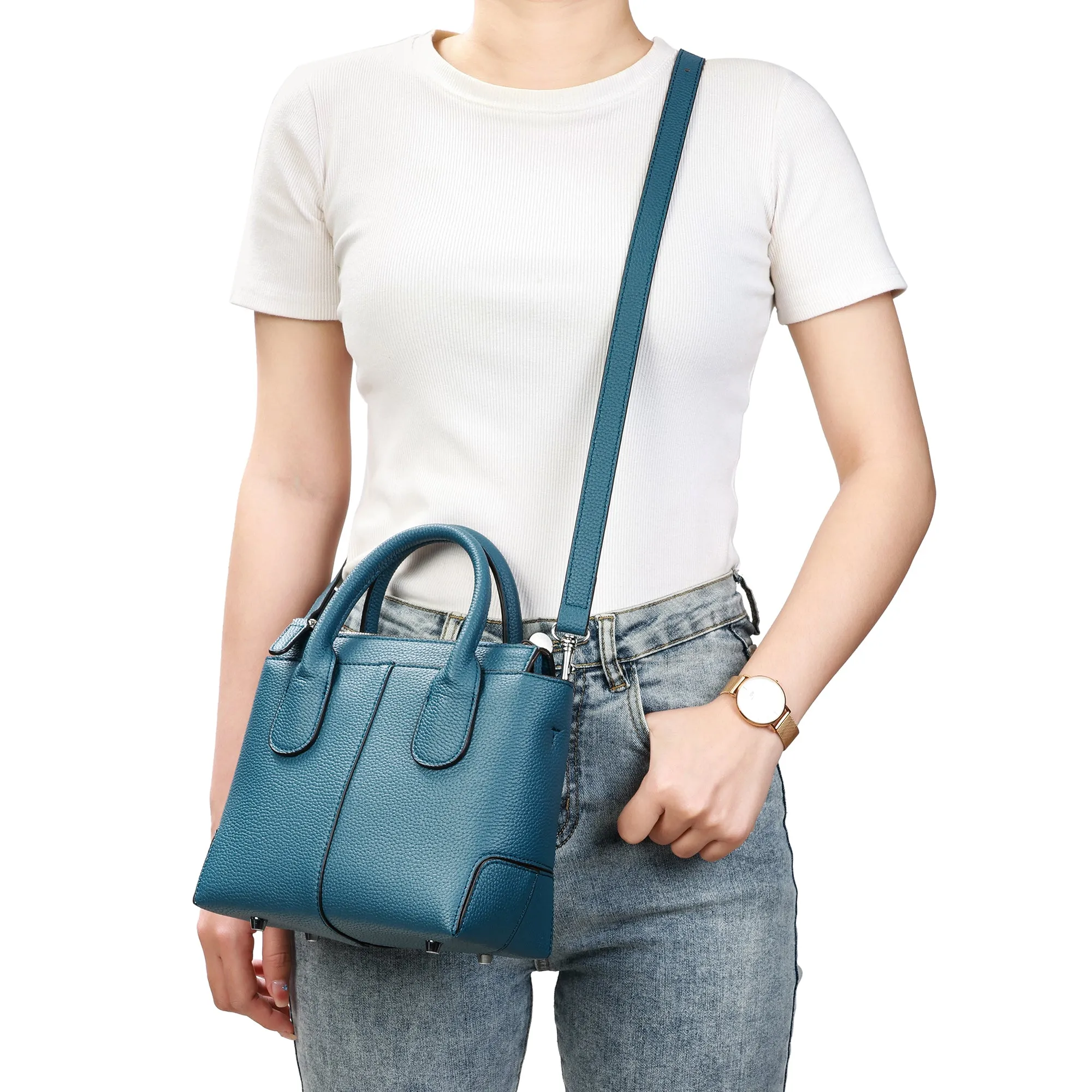 Full-Grain Leather Top-Handles Crossbody/Shoulder Bag
