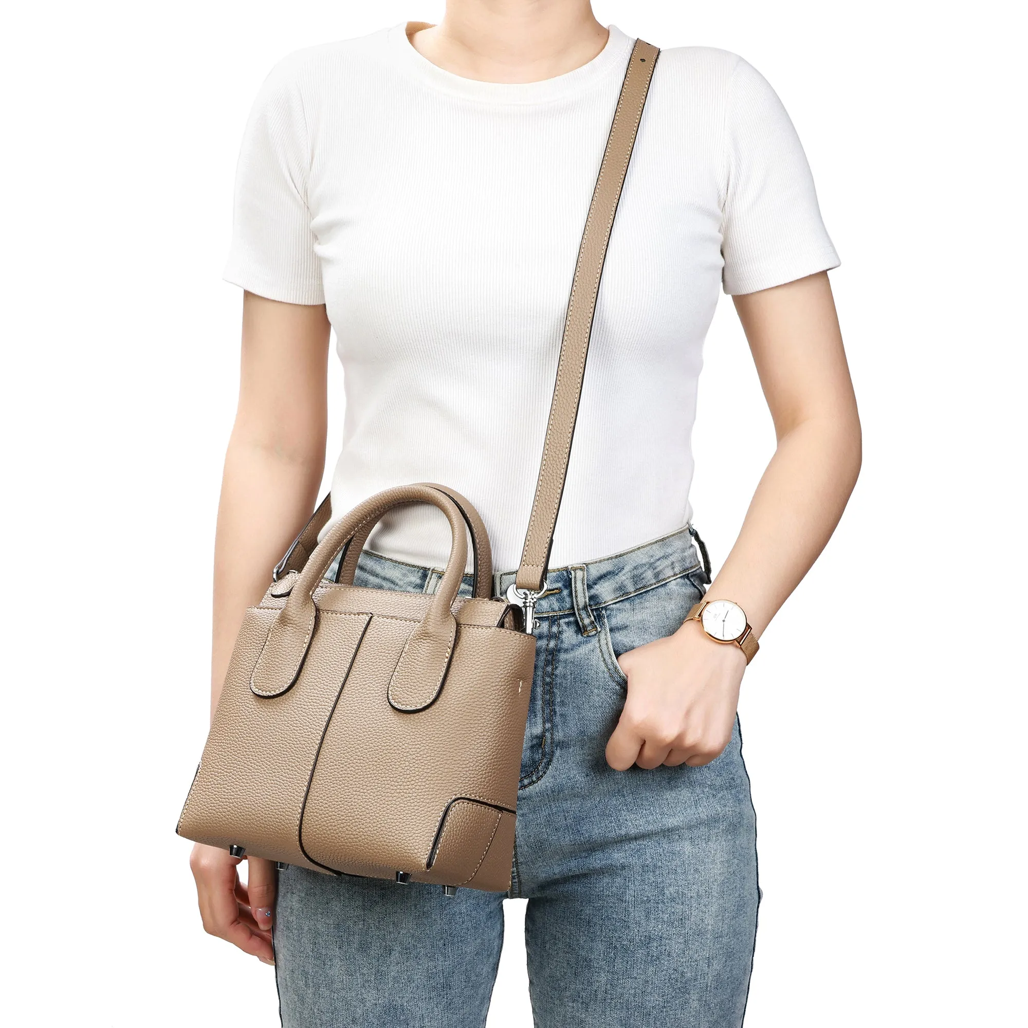 Full-Grain Leather Top-Handles Crossbody/Shoulder Bag