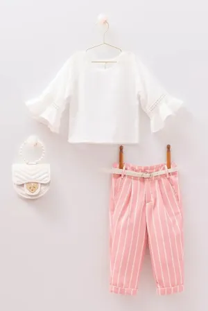Girls Summer Casual White & Pink Set - MIALIA - White - Pink