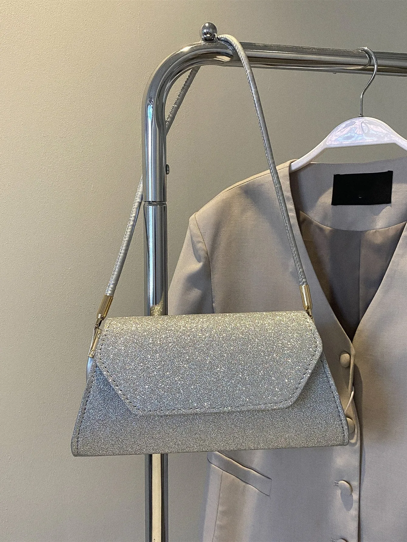 Glitter Flap Square Bag - Silver- FD ⚡