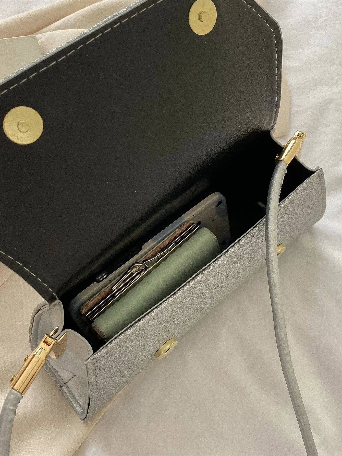 Glitter Flap Square Bag - Silver- FD ⚡
