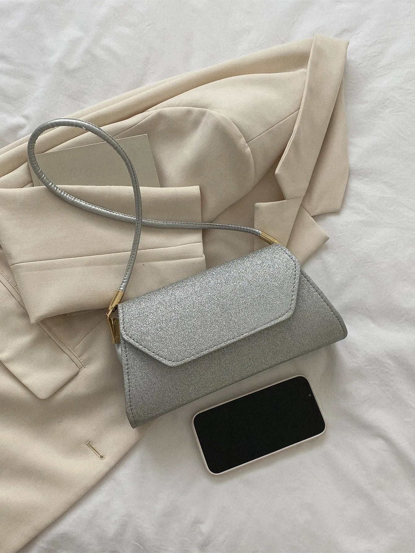Glitter Flap Square Bag - Silver- FD ⚡