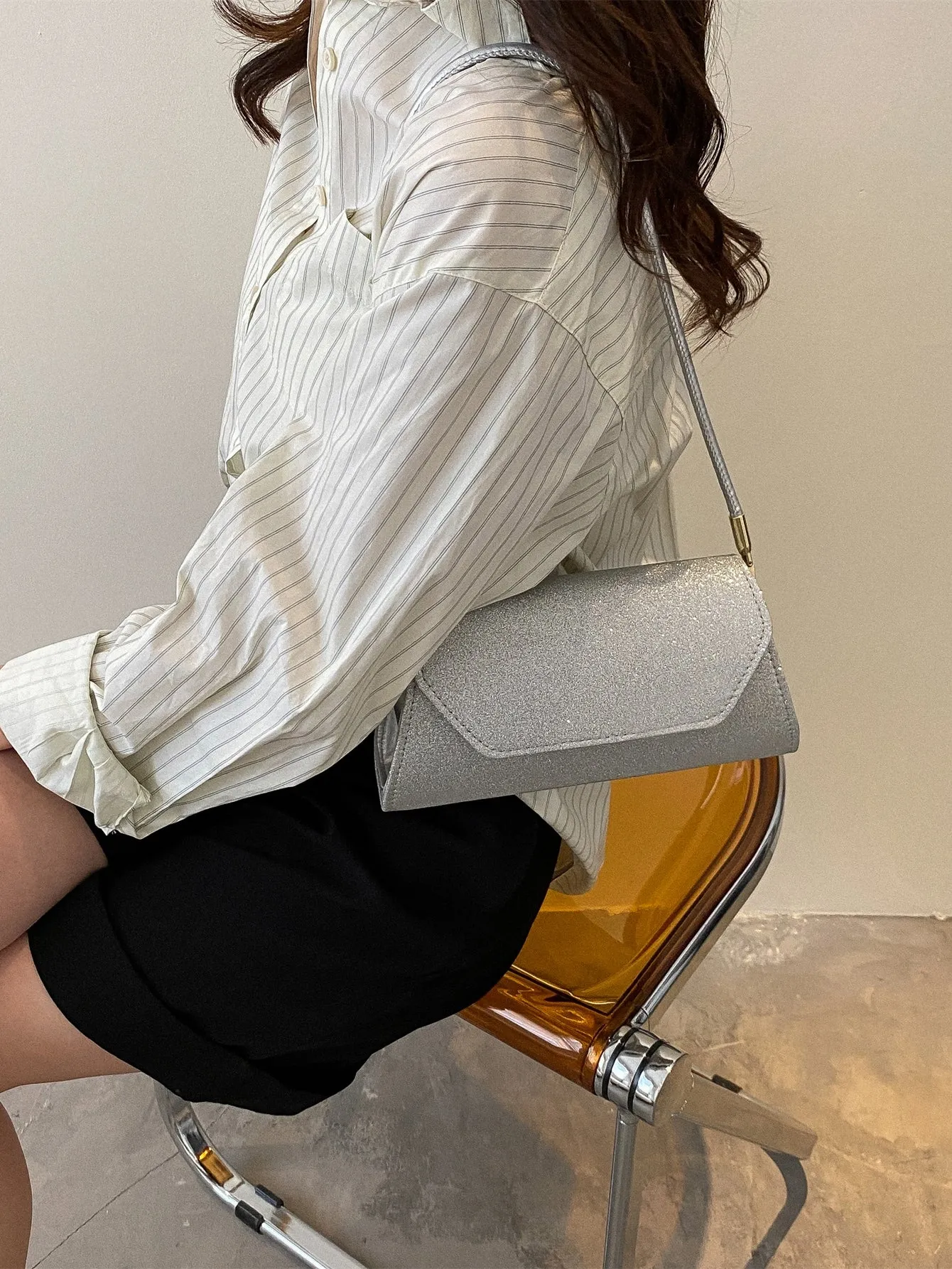 Glitter Flap Square Bag - Silver- FD ⚡