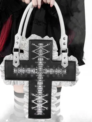 Gothic Lolita Bag Black PU Leather Ruffles Cross PU Leather Handbag Lolita Accessories