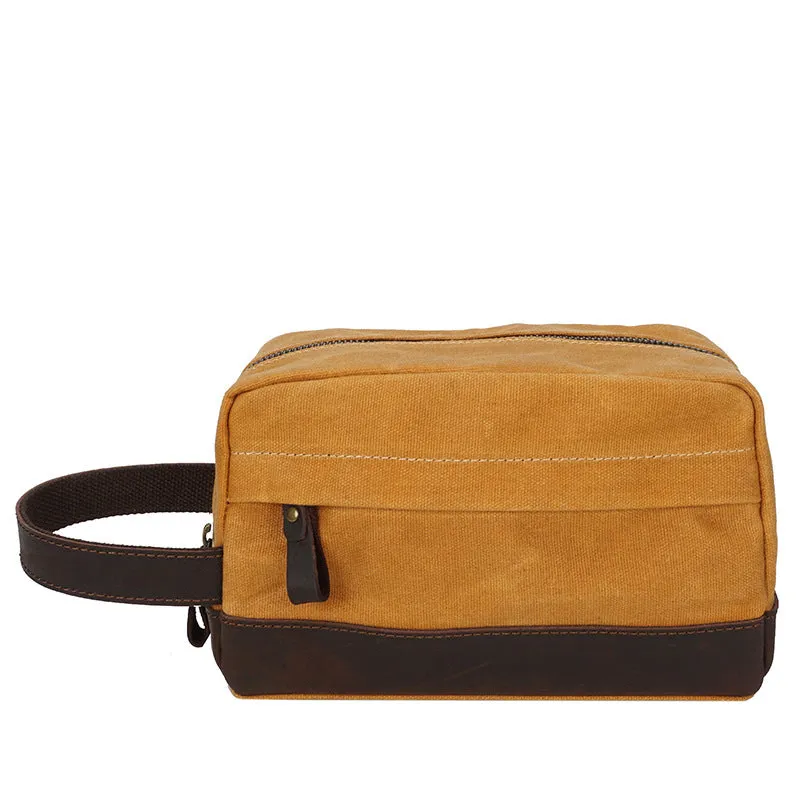 Groomsmen Gift Waxed Canvas Leather Toiletry Bag Waterproof Dopp Kit Cosmetic Bag