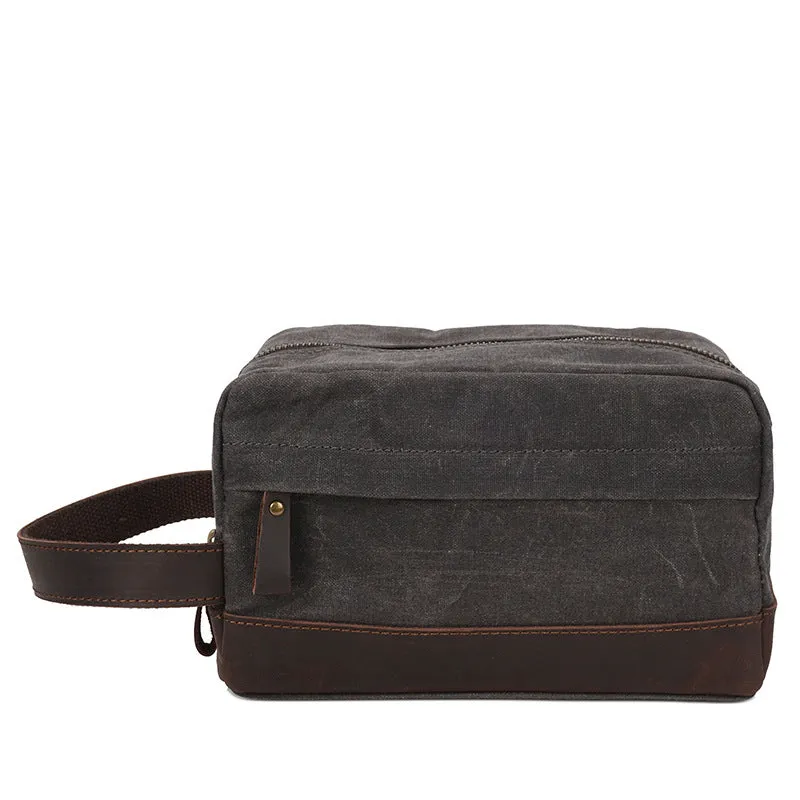 Groomsmen Gift Waxed Canvas Leather Toiletry Bag Waterproof Dopp Kit Cosmetic Bag