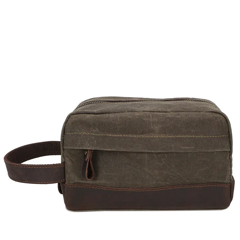 Groomsmen Gift Waxed Canvas Leather Toiletry Bag Waterproof Dopp Kit Cosmetic Bag