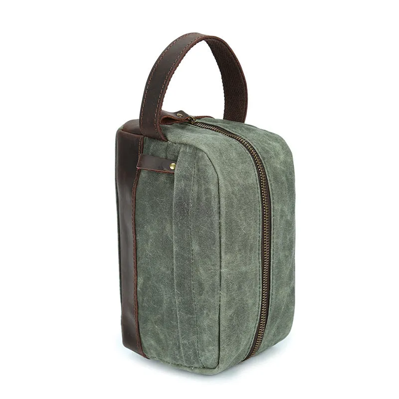 Groomsmen Gift Waxed Canvas Leather Toiletry Bag Waterproof Dopp Kit Cosmetic Bag