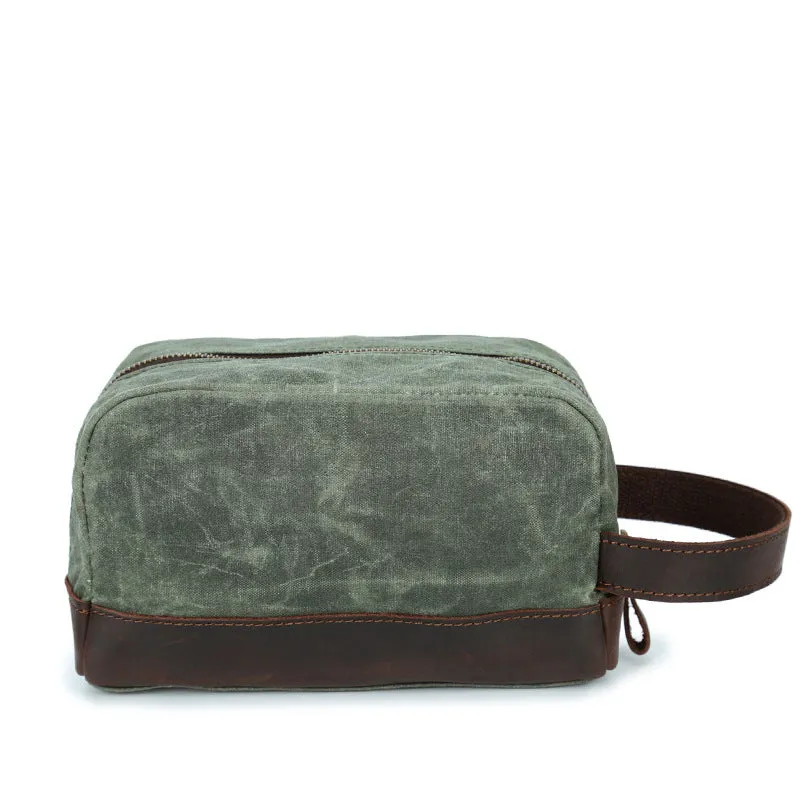 Groomsmen Gift Waxed Canvas Leather Toiletry Bag Waterproof Dopp Kit Cosmetic Bag