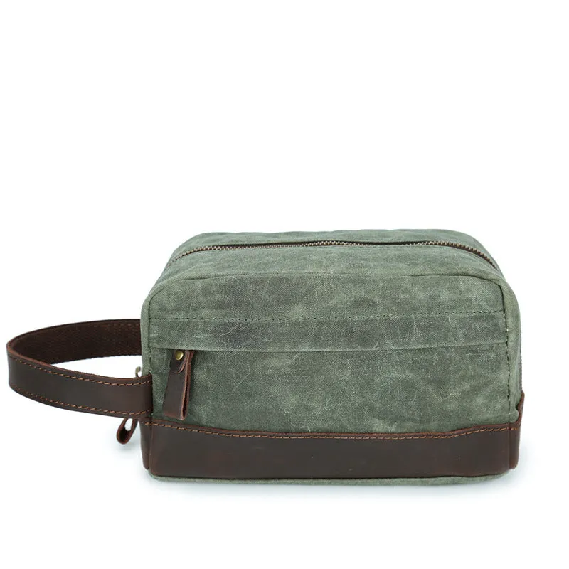 Groomsmen Gift Waxed Canvas Leather Toiletry Bag Waterproof Dopp Kit Cosmetic Bag