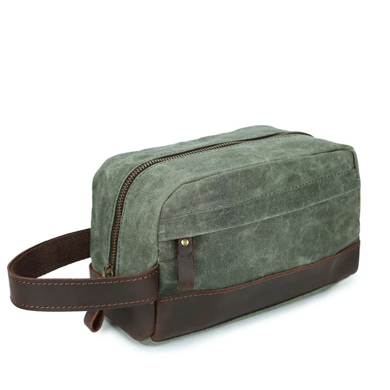 Groomsmen Gift Waxed Canvas Leather Toiletry Bag Waterproof Dopp Kit Cosmetic Bag