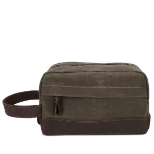 Groomsmen Gift Waxed Canvas Leather Toiletry Bag Waterproof Dopp Kit Cosmetic Bag
