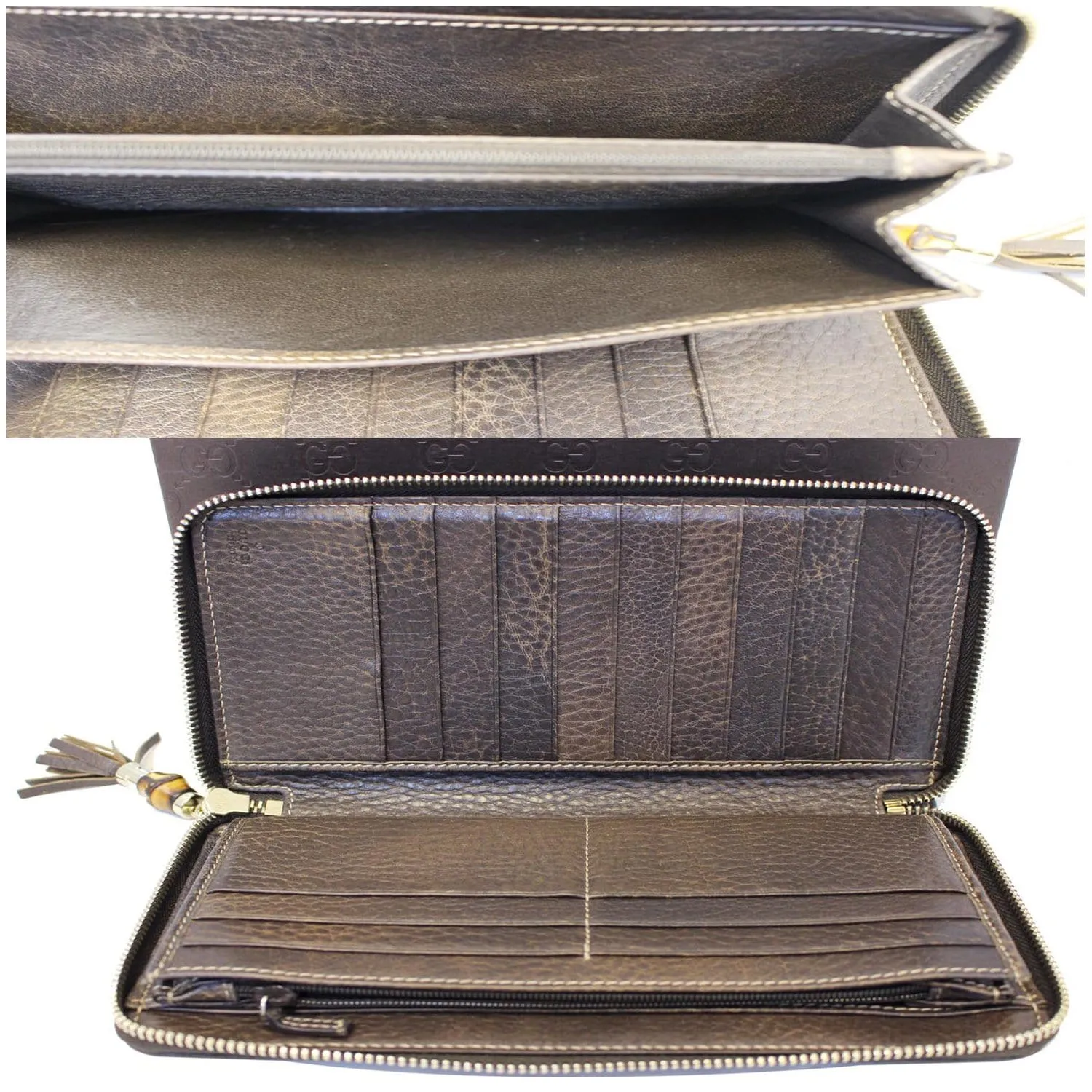 GUCCI Bamboo GG Canvas Zippy Organizer Wallet Beige 232977