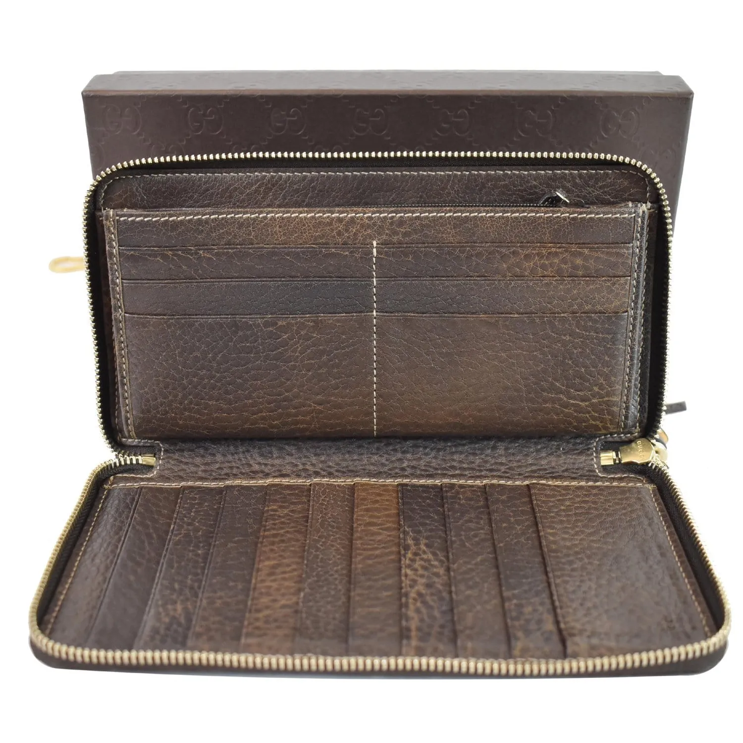 GUCCI Bamboo GG Canvas Zippy Organizer Wallet Beige 232977