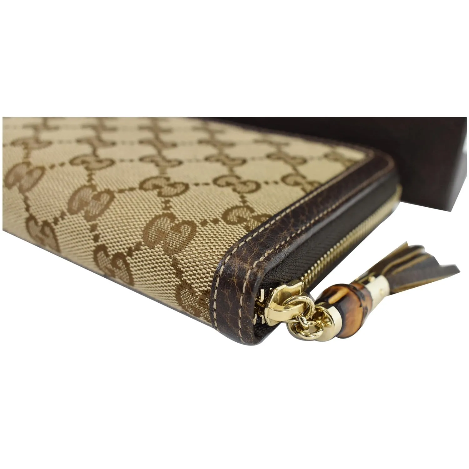 GUCCI Bamboo GG Canvas Zippy Organizer Wallet Beige 232977