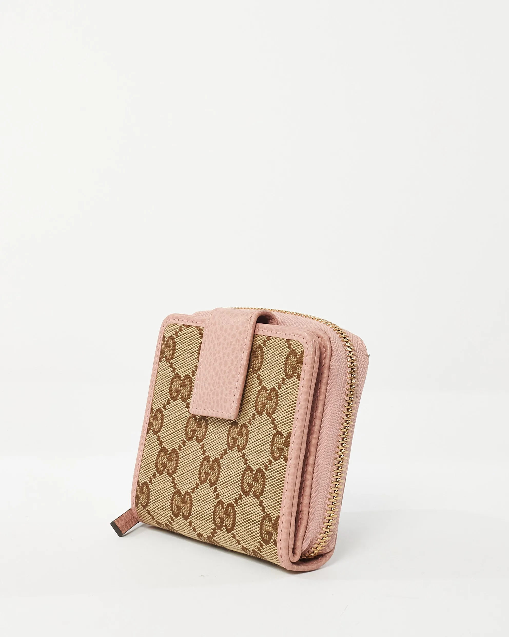 Gucci Beige & Pink Monogram GG Canvas Bifold Wallet