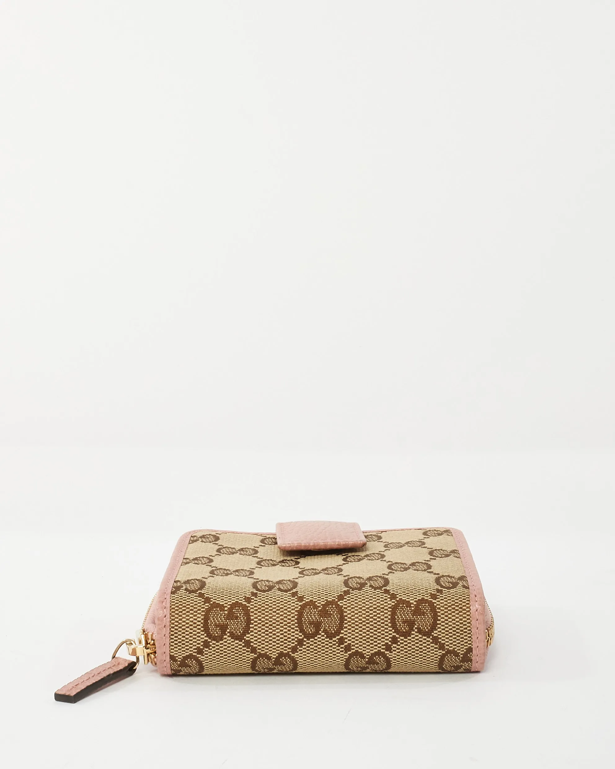 Gucci Beige & Pink Monogram GG Canvas Bifold Wallet