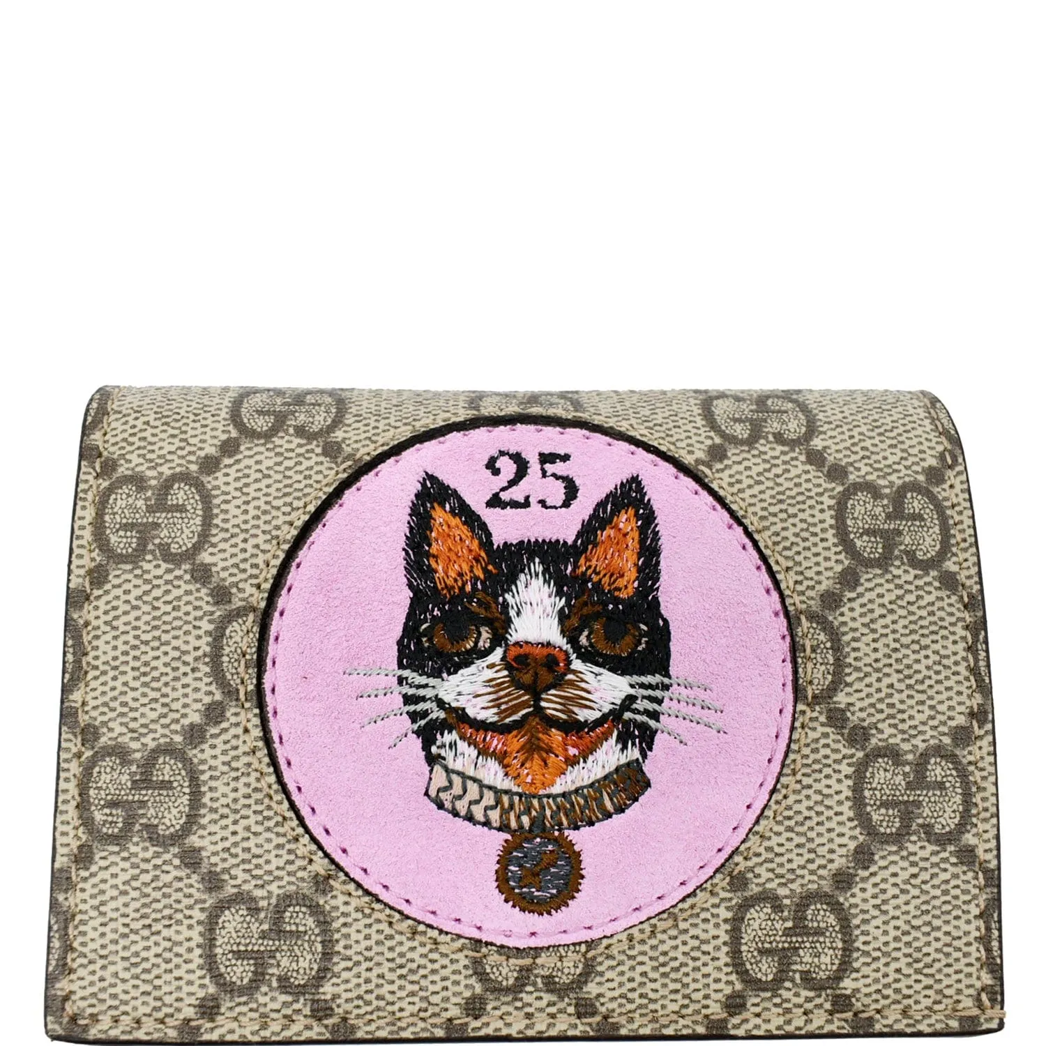 GUCCI Bosco Patch GG Supreme Canvas Card Case Wallet Beige 506277