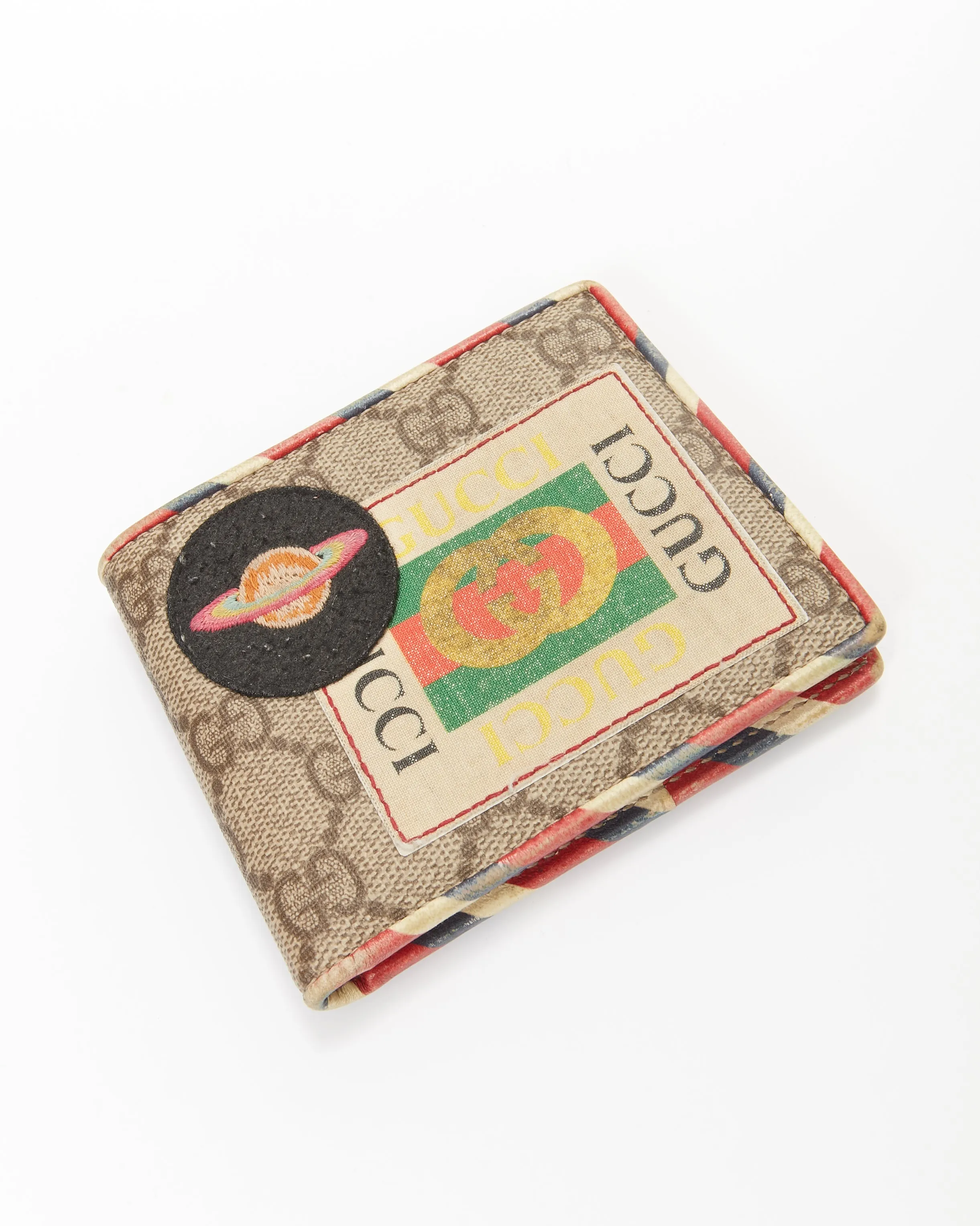 Gucci Brown Canvas GG Supreme UFO Patchwork BiFold Wallet