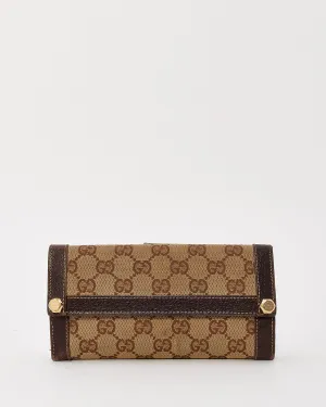 Gucci Brown GG Monogram Canvas Nailhead Studded Long Wallet