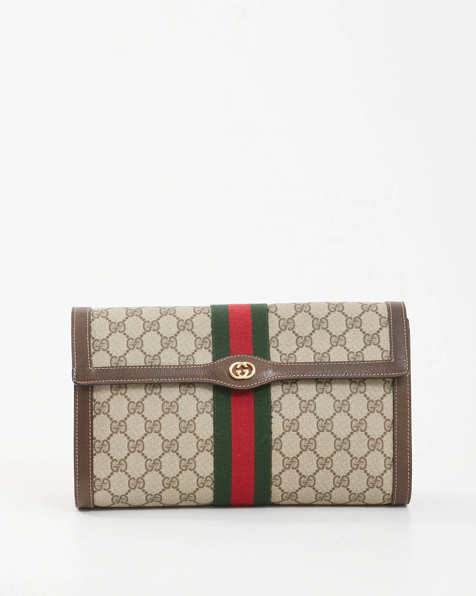 Gucci Brown Vintage GG Coated Canvas Web Pouch