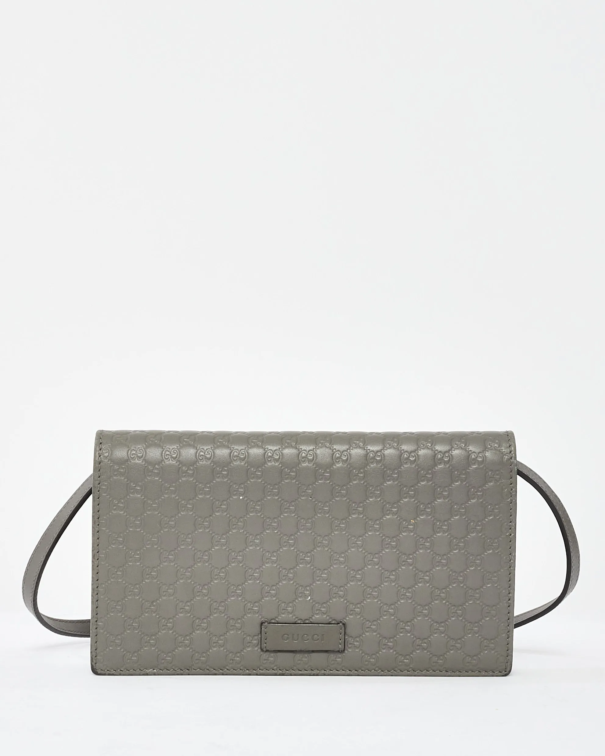 Gucci Grey Leather Guccissima Wallet On Strap