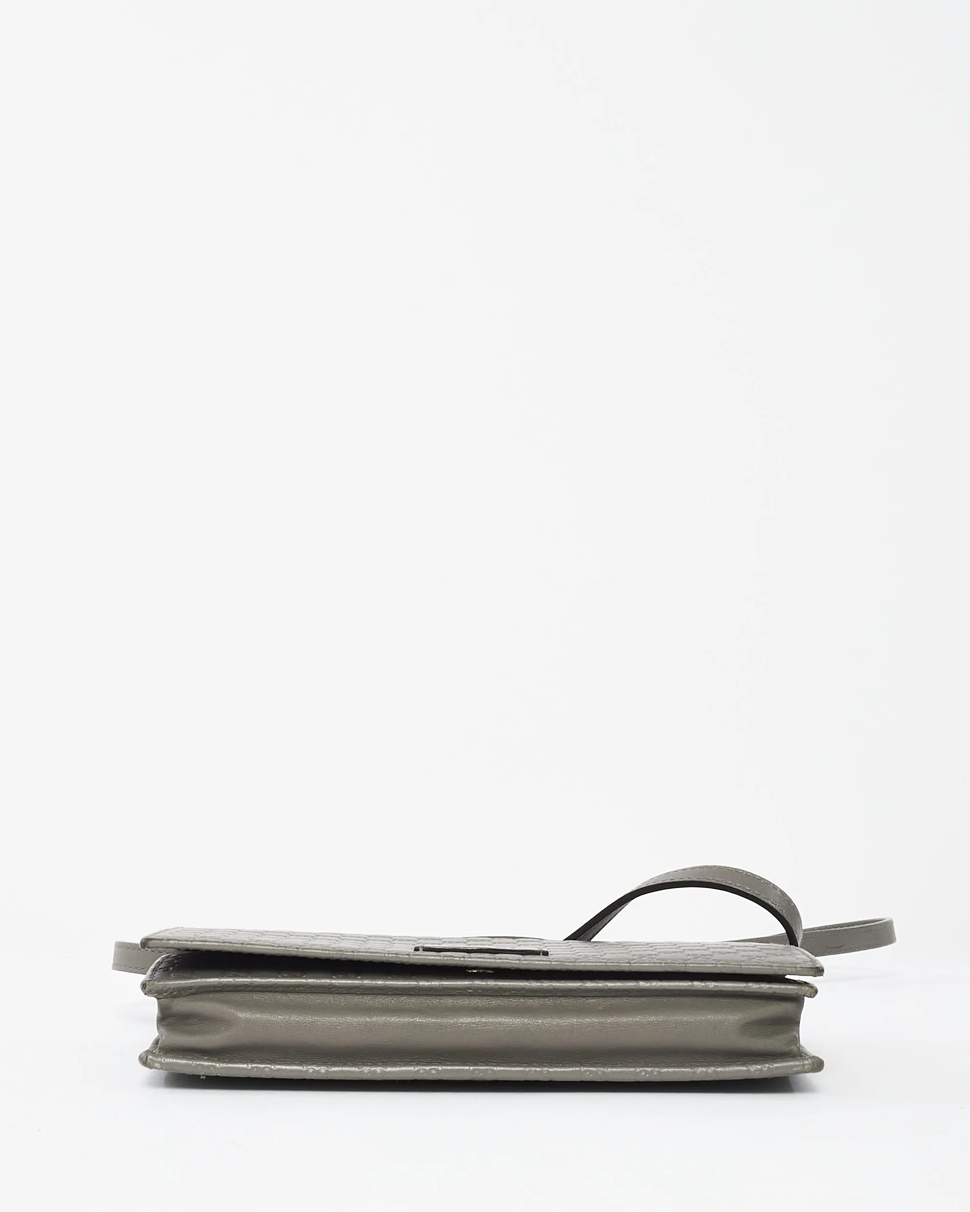 Gucci Grey Leather Guccissima Wallet On Strap
