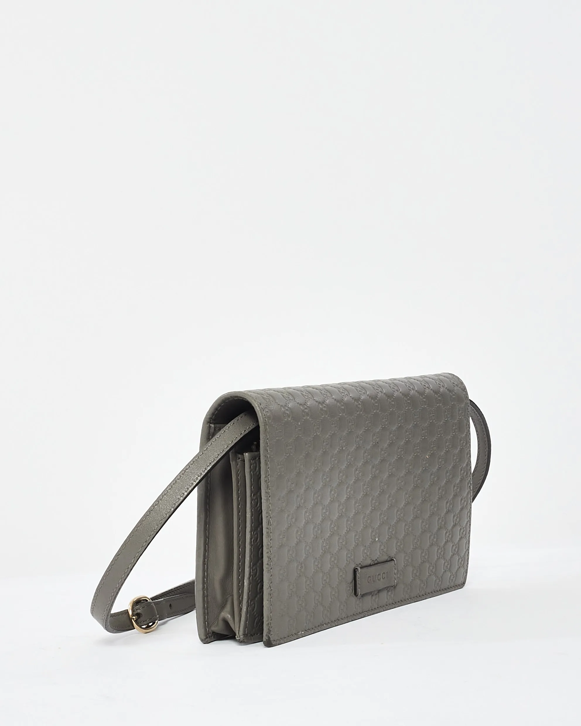 Gucci Grey Leather Guccissima Wallet On Strap